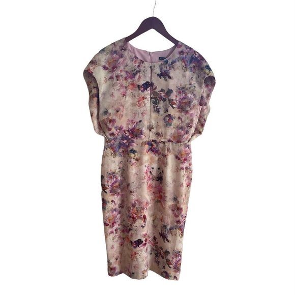 Black Halo Yoomi Floral Cap Sleeve Sheath Dress Watercolor Floral Blush Size 12 - Picture 3 of 16